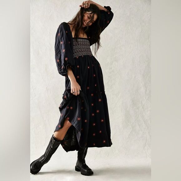 NEW FREE PEOPLE DAHLIA EMBROIDERED MAXI DRESS - Picture 1 of 3